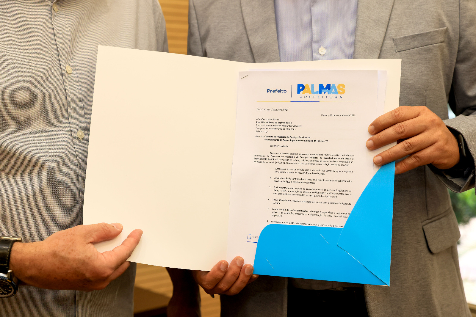 Documento solicita dados sobre a qualidade dos serviços, plano de expansão da Tarifa Social e a justificativa para o reajuste das tarifas de água e esgoto Foto: Lia Mara