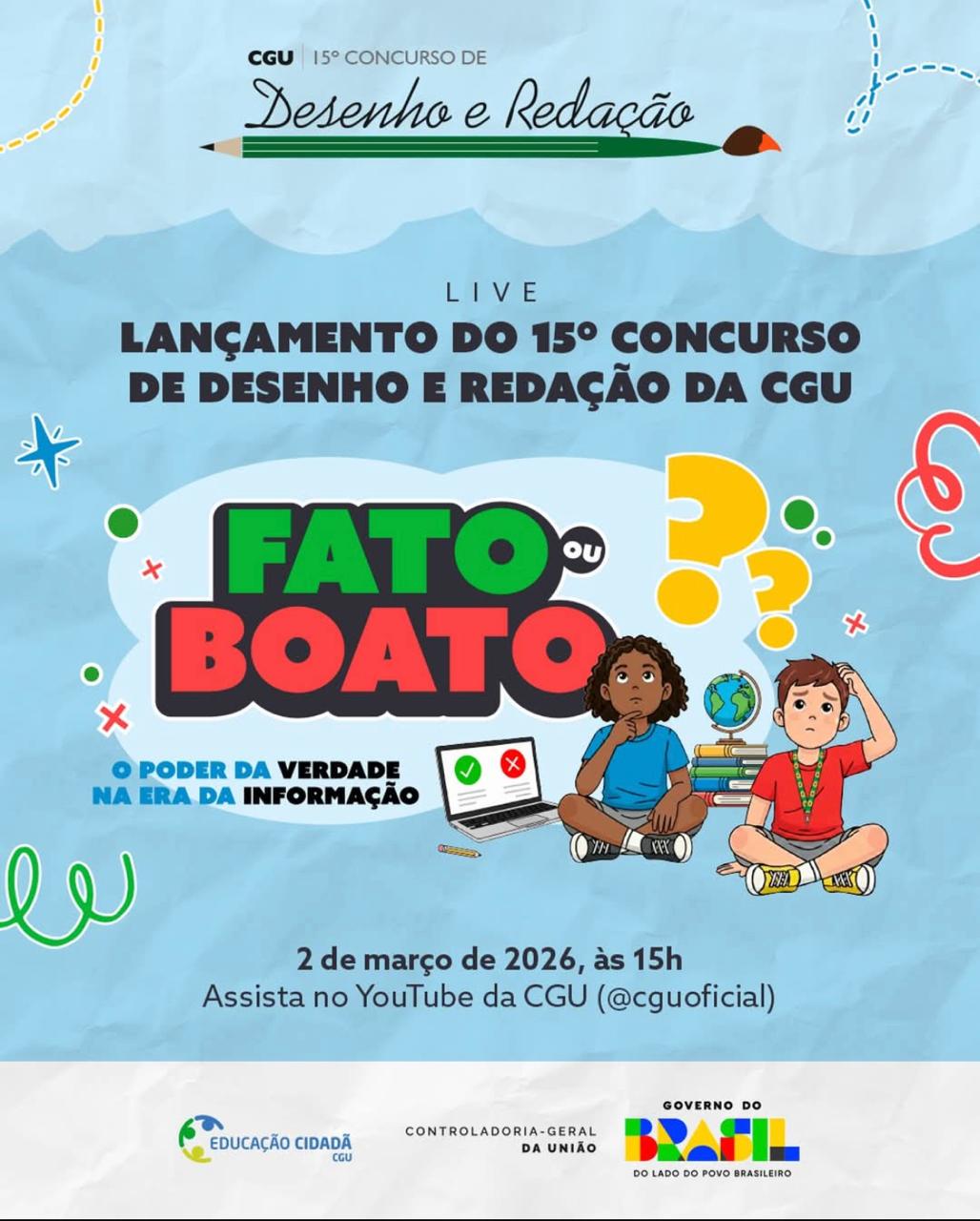 CGU lança 15ª edição de Concurso de Desenho e Redação nesta segunda-feira, 2