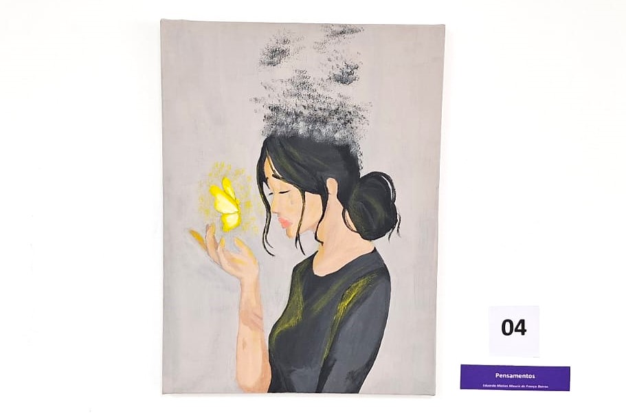 A partir de análises de criatividade, domínio da técnica e originalidade, a comissão de profissionais de artes visuais do concurso artístico elegeu a pintura ‘Pensamentos’, de Eduarda Mauriz, como a campeã no Júri Técnico