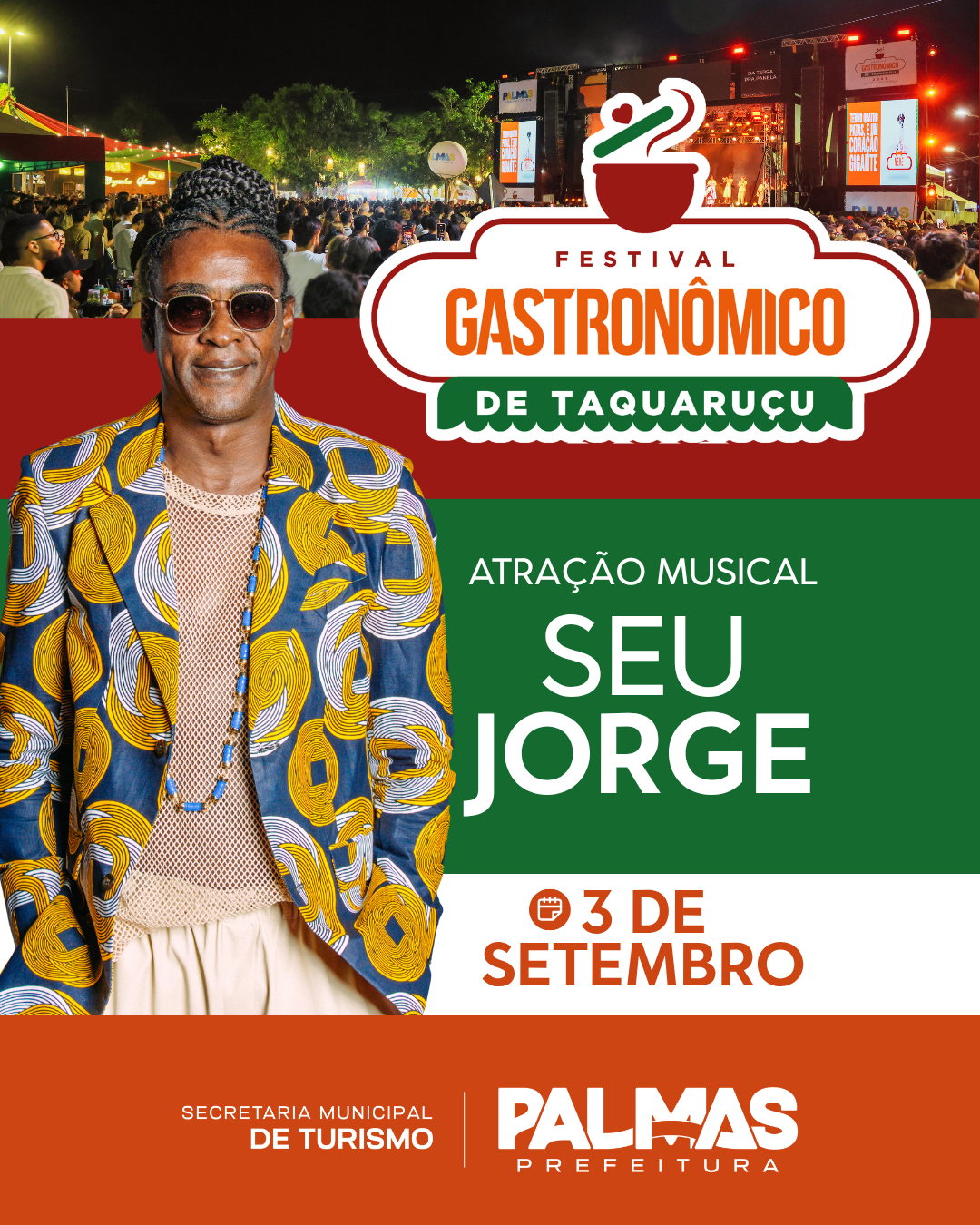 Seu Jorge abre a programação do 20º Festival Gastronômico de Taquaruçu
