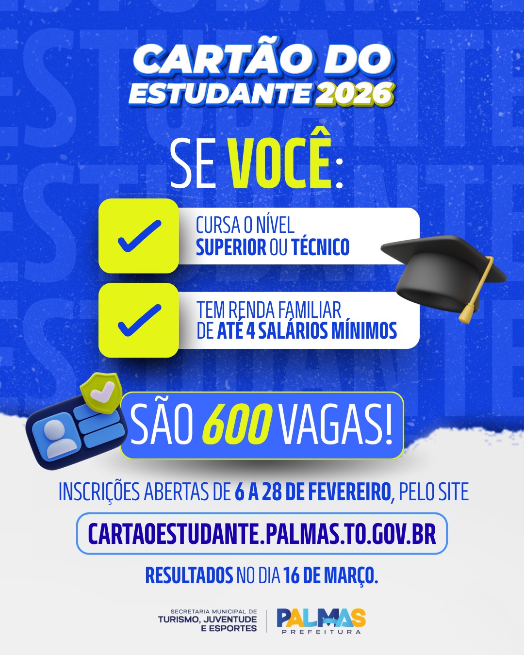 Inscrições para Programa Cartão do Estudante 2026 estão abertas