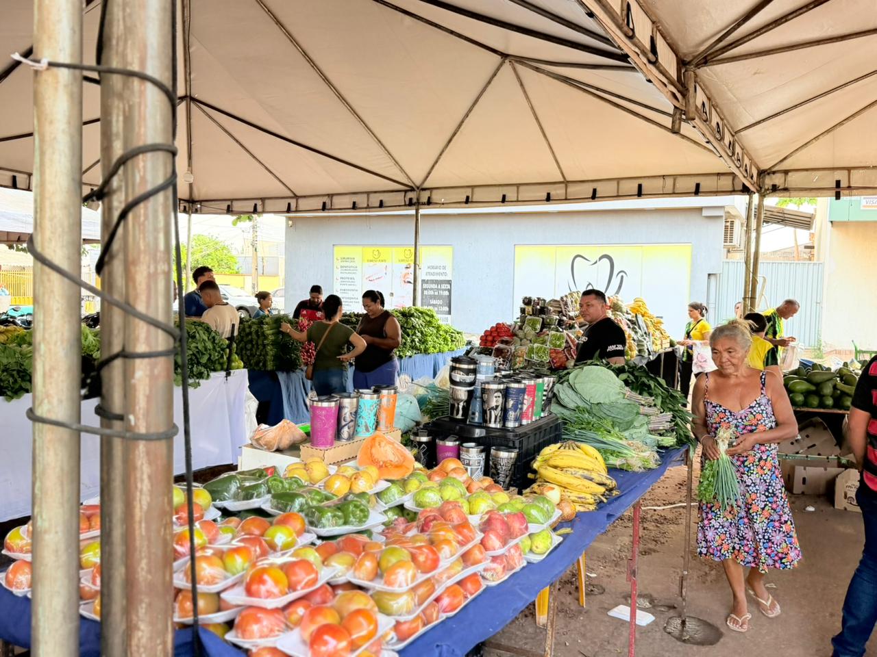 Feirantes da Feira da 307 Norte atendem normalmente em estrutura provisória montada na entrada da quadra